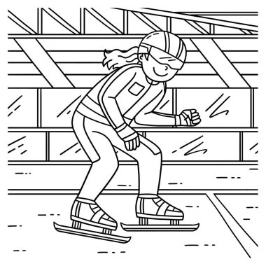 A cute and funny coloring page of a Speed Skating Female at the Starting Line. Provides hours of coloring fun for children. To color, this page is very easy. Suitable for little kids and toddlers. clipart