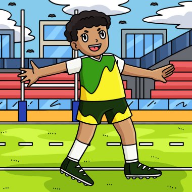 Bu karikatür, Savunma Duruşu illüstrasyonunda Rugby oyuncusu Fullback 'i gösterir..