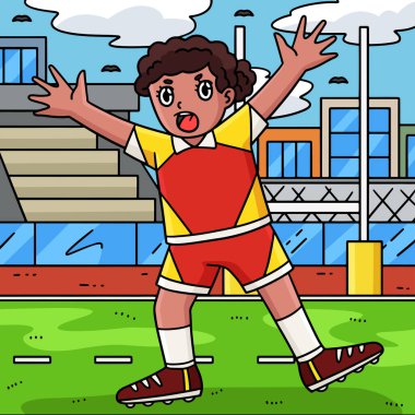 Bu karikatür, Savunma Standardı illüstrasyonunda Rugby Kadın Defans oyuncusunu gösteriyor..