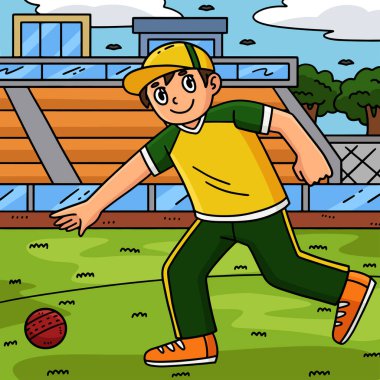 Bu karikatür klipinde bir kriket sahasının topu kaldırışını gösteriyor..