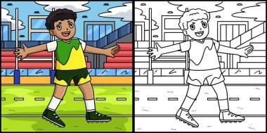 Bu renklendirme sayfası Savunma Duruşmasında Rugby oyuncusu Fullback 'i gösterir. Bu illüstrasyonun bir tarafı renkli ve çocuklar için bir ilham kaynağı..