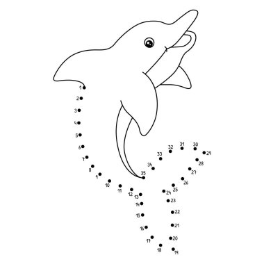 Sevimli ve komik Noktalar 'ı Yunus Dolphin Hayvan Boyama sayfasına bağlıyor.