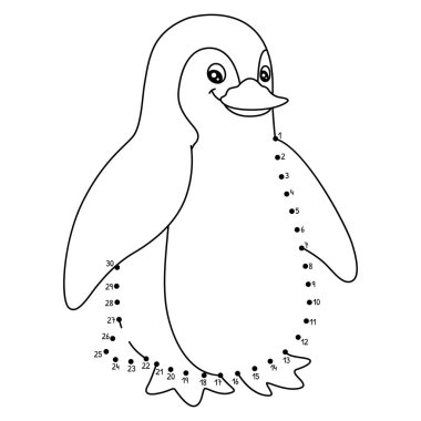 Sevimli ve komik Noktaları Dot Penguen Hayvan Boyama Sayfasına Bağlıyor.