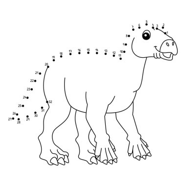 Noktaları şirin ve komik bir şekilde Dot Iguanodon Dinozor Hayvan Boyama sayfasına bağlıyor.