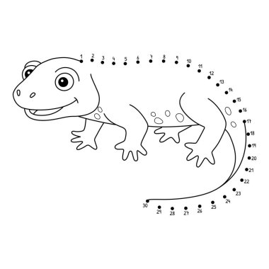 Noktaları Dot Newt Hayvan Boyama sayfasına bağlayan sevimli ve komik bir nokta.