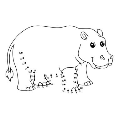 Noktaları Dot Hippo Hayvan Boyama Sayfasına bağlayan sevimli ve komik bir bağlantı.