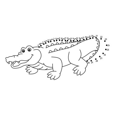 Noktaları şirin ve komik bir şekilde Timsah Hayvan Boyama sayfasına bağlıyor.