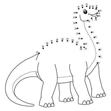 Noktaları şirin ve komik bir şekilde Dot Brontosaurus Dinozor Hayvan Boyama sayfasına bağlıyor.