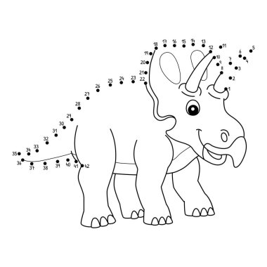 Noktaları şirin ve komik bir şekilde Nokta 'ya bağlayan Dinozor Hayvan Boyama Sayfası.