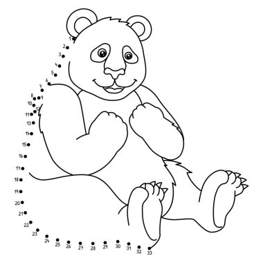 Noktaları Panda Hayvan Boyama sayfasına bağlayan sevimli ve komik bir nokta.