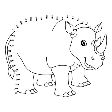 Noktaları şirin ve komik bir şekilde Gergedan Hayvan Boyama sayfasına bağlıyor.