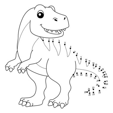 Noktaları şirin ve komik bir şekilde Nokta 'yı Tyrannosaurus Dinozor renklendirme sayfasına bağlıyor.