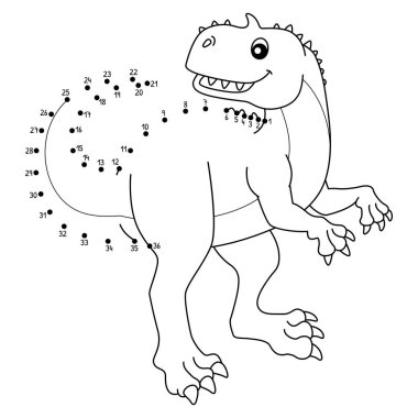 Noktaları şirin ve komik bir şekilde Rajasaurus Dinazor Hayvan Boyama sayfasına bağlıyor.