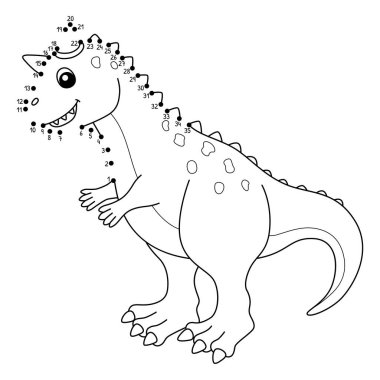 Noktaları şirin ve komik bir şekilde Dot 'la Dot Carnotaurus Dinozor Hayvan Boyama sayfası birleştiriyor.