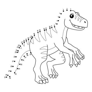 Noktaları şirin ve komik bir şekilde Nokta Velociraptor Dinozor Hayvan Boyama sayfasına bağlıyor.