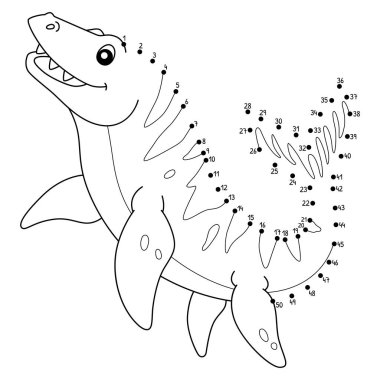 Noktaları şirin ve komik bir şekilde Dot ile Dot Mosasaurus Dinozor Hayvan Boyama Sayfası 'na bağlıyor.