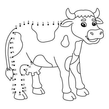 Noktaları şirin ve komik bir şekilde İnek Hayvanları Boyama sayfasına bağlıyor.