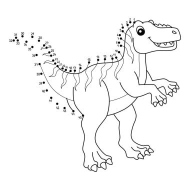 Noktaları şirin ve komik bir şekilde Fukuiraptor Dinozor Hayvan Boyama Sayfasına bağlıyor.