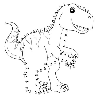 Noktaları şirin ve komik bir şekilde Nokta Giganotosaurus Dinozor Hayvan Boyama sayfasına bağlıyor.
