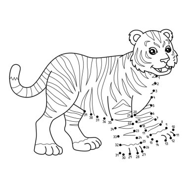Güzel ve komik Noktaları Dot Tiger Hayvan Boyama Sayfasına Bağla.
