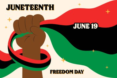 19 Haziran Özgürlük Günü yatay afişi web pankartları, posterler, tebrik kartları, davetiyeler veya şık vektör çizimleri olan şablonlar için mükemmeldir.