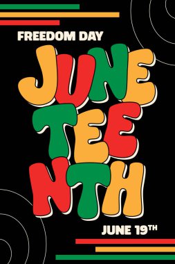 Haziran Özgürlük Günü dikey afişi web pankartları, afişler, tebrik kartları, davetiyeler veya şık vektör çizimleri olan şablonlar için mükemmeldir. 