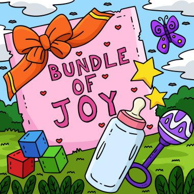 This cartoon clipart shows a Baby Shower Bundle of Joy illustration. clipart