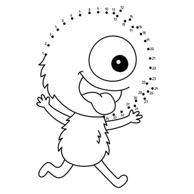 Noktaları tek gözlü canavar boyama sayfasına bağlayan sevimli ve komik bir nokta..