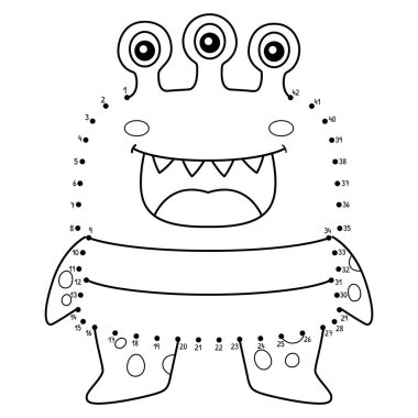 Noktaları Üç Gözlü Canavar boyama sayfasına bağlayan sevimli ve komik bir bağlantı..