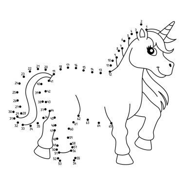 Güzel ve komik bir bağlantı Nokta 'yı Yürüyen Tek Boynuzlu At renklendirme sayfasına bağlıyor.