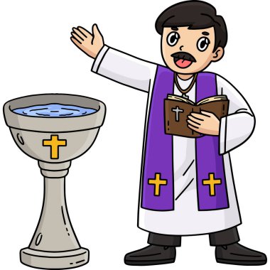 Bu karikatür klibinde Vaftiz Rahibi ve Vaftiz Yazı Tipi illüstrasyonu var.