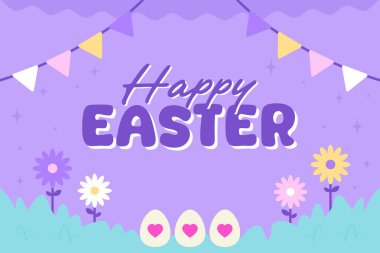 Mutlu Paskalya Yumurtası Avlama Posteri Afişi web pankartları, posterler, tebrik kartları, davetiyeler veya şık vektör resimli şablonlar için mükemmeldir. 