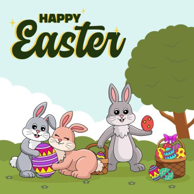 Merhaba, Paskalya Yumurtası Avlama Poster Arkaplanı web pankartları, posterler, tebrik kartları, davetiyeler veya şık vektör çizimleri olan şablonlar için mükemmeldir. 