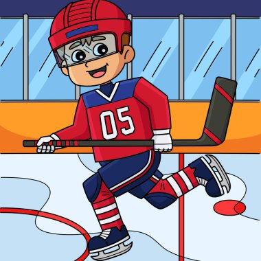 Bu karikatür klipinde bir buz hokeyi oyuncusu çalışıyor..