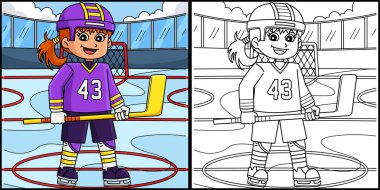 Bu boyama sayfası, Center Line 'da buz hokeyi oynayan bir kızı gösteriyor. Bu illüstrasyonun bir tarafı renkli ve çocuklar için bir ilham kaynağı..