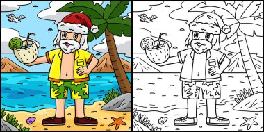 Bu boyama sayfası Santa Hindistan cevizi içeceğindeki bir Noel 'i gösteriyor. Bu illüstrasyonun bir tarafı renkli ve çocuklar için bir ilham kaynağı..