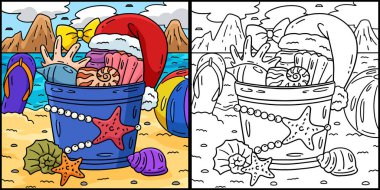 Bu boyama sayfası Temmuz Deniz Kabukları ve Şapka 'daki bir Noel' i gösteriyor. Bu illüstrasyonun bir tarafı renkli ve çocuklar için bir ilham kaynağı..