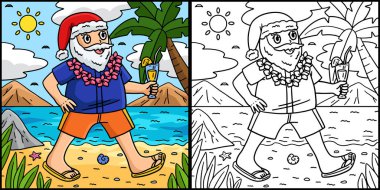 Bu boyama sayfasında temmuzda Noel Baba 'nın kolyesi olan bir Noel resmi var. Bu illüstrasyonun bir tarafı renkli ve çocuklar için bir ilham kaynağı..