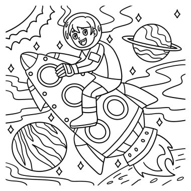 Uzay Astronotunun Rokete Binen şirin ve komik renkli bir sayfası. Çocuklar için saatlerce boyama eğlencesi sağlıyor. Renklendirmek için, bu sayfa çok kolaydır. Küçük çocuklar ve yeni yürümeye başlayanlar için uygun..
