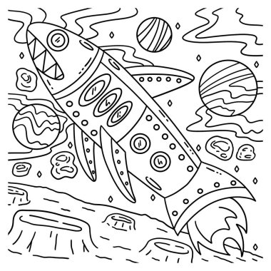 Uzay Köpekbalığı Roketinin şirin ve komik renkli bir sayfası. Çocuklar için saatlerce boyama eğlencesi sağlıyor. Renklendirmek için, bu sayfa çok kolaydır. Küçük çocuklar ve yeni yürümeye başlayanlar için uygun..