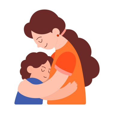 Anne Kucaklayan Çocuk Vektörü ve Clipart tasarımı, beyaz arka planda izole edilmiş. Metin tabanlı sanat ve yaratıcı kelime tasarımları için mükemmel bir vektör.