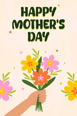 Mutlu Anneler Günü Posteri Dikey afişi web pankartları, posterler, tebrik kartları, davetiyeler veya şık vektör çizimleri olan şablonlar için mükemmeldir.