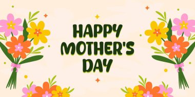 Mutlu Anneler Günü Posteri Panoramik afişi web pankartları, afişler, tebrik kartları, davetiyeler veya şık vektör çizimleri olan şablonlar için mükemmeldir.