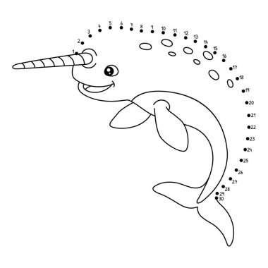 Noktaları şirin ve komik bir şekilde Narwhal Hayvan Boyama Sayfası 'na bağlıyor.