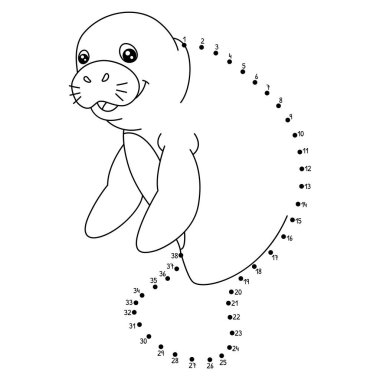 Noktaları şirin ve komik bir şekilde Manatee Hayvan Boyama sayfasına bağlıyor.