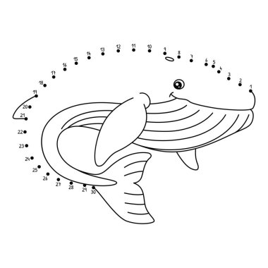 Noktaları mavi balina hayvan boyama sayfasına bağlayan sevimli ve komik bir nokta..