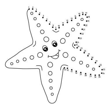 Noktaları Dot Sea Star Hayvan Boyama sayfasına bağlayan sevimli ve komik bir nokta..