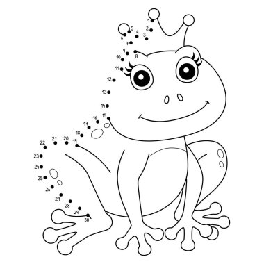 Sevimli ve komik bir şekilde Nokta 'dan Kurbağa' ya Crown boyama sayfası ile noktaları birleştir.