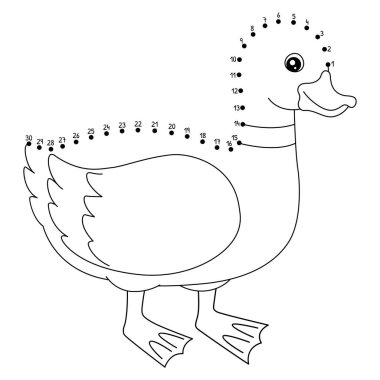 Noktaları şirin ve komik bir şekilde Dot Duck Çiftlik Hayvanları Boyama sayfasına bağlıyor.