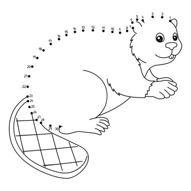 Noktaları şirin ve komik bir şekilde Nokta Kunduz Hayvan Boyama sayfasına bağlıyor.